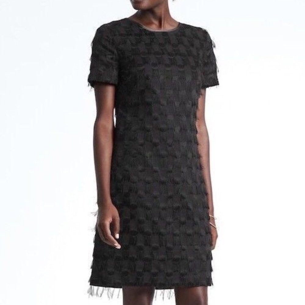 Banana Republic Fringe-Dot Shift Dress, Black SIZE 8